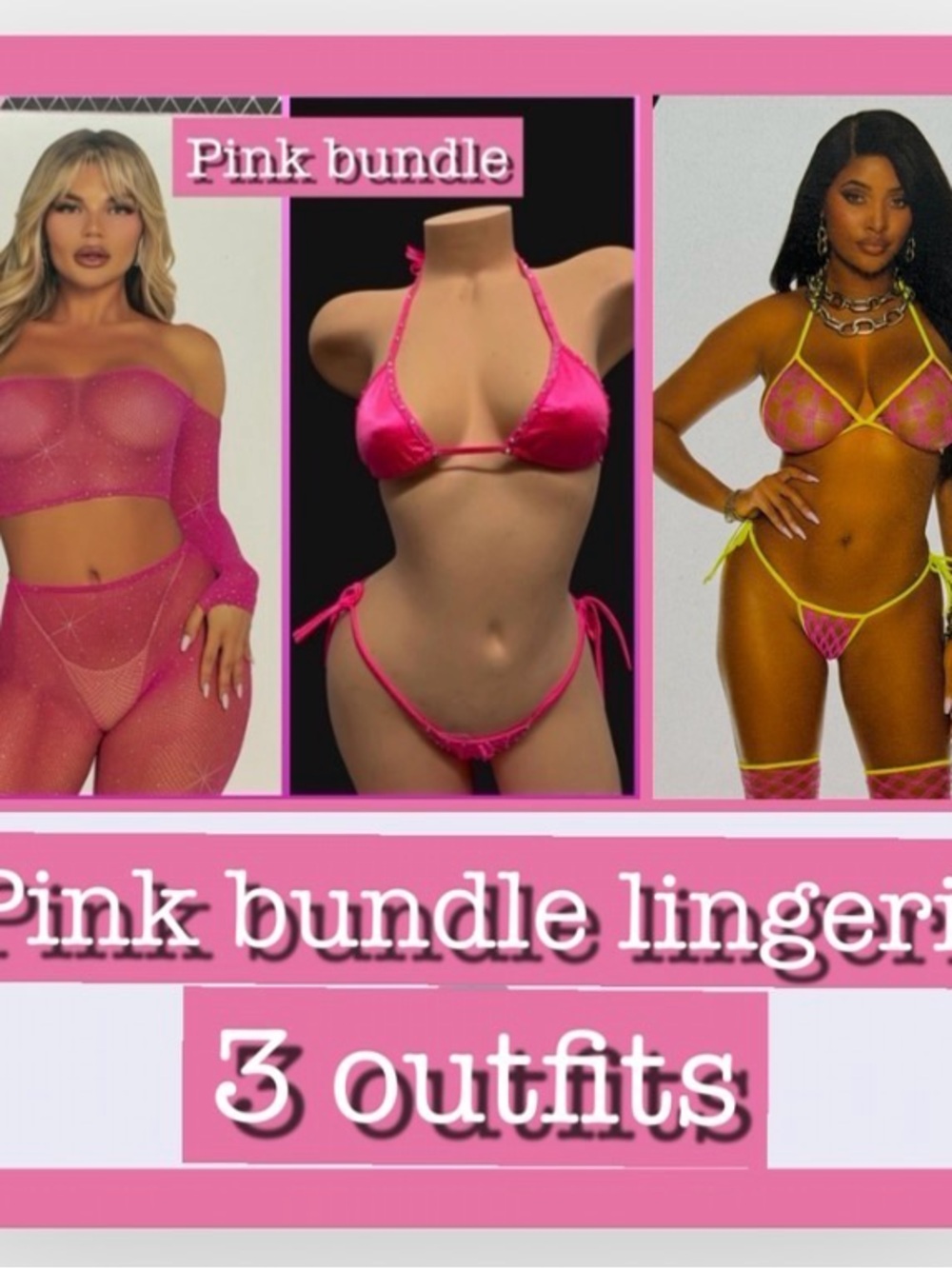 Hot Pink Lingerie Bundle - 3 Piece Intimates Set